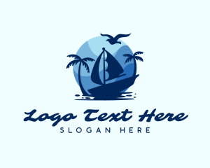 Boat - Blue Tropical Sailboat logo design