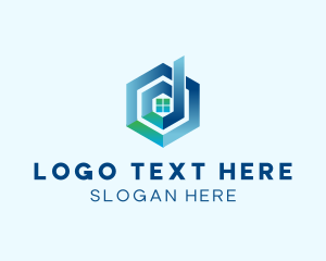 Roofing - Blue Hexagon House logo design