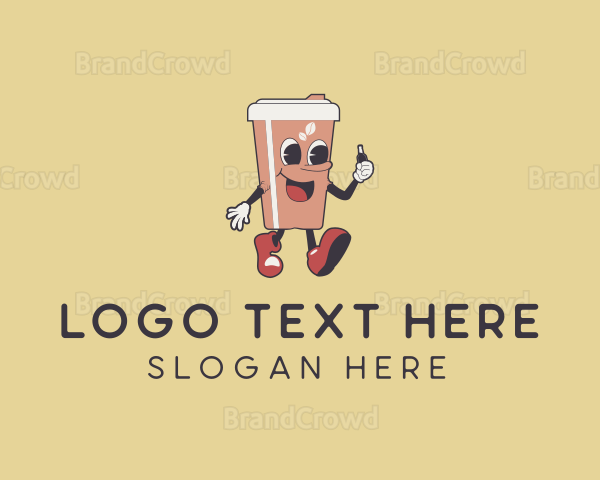 Walking Retro Coffee Cup Logo