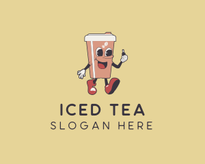 Walking Retro Coffee Cup logo design