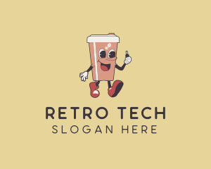 Walking Retro Coffee Cup logo design