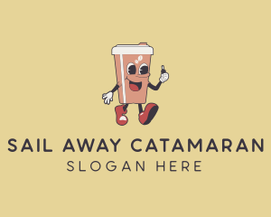 Walking Retro Coffee Cup logo design