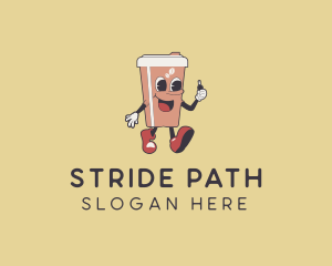 Walking Retro Coffee Cup logo design