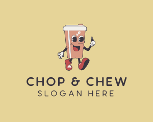 Fast Food - Walking Retro Coffee Cup logo design