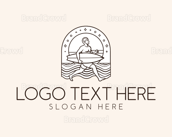 Beach Surfboard Running Logo