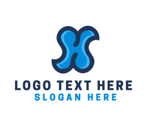 Cream - Blue Liquid Letter H logo design