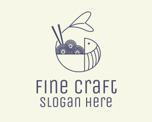 Blue Fish Noodle Outline logo design