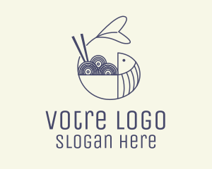 Noodle - Blue Fish Noodle Outline logo design