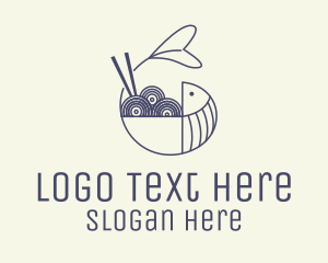 Restaurant - Blue Fish Noodle Outline logo design