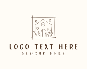 School - Floral House Doodle logo design