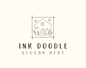 Floral House Doodle logo design