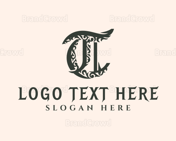 Ornate Typography Tattoo Letter T Logo