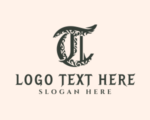 Skate - Ornate Typography Tattoo Letter T logo design