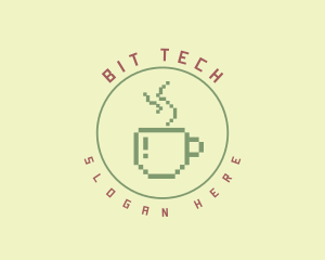 Pixelated Coffee Cafe logo design