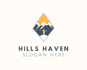 Mountain Hiker Sun logo design