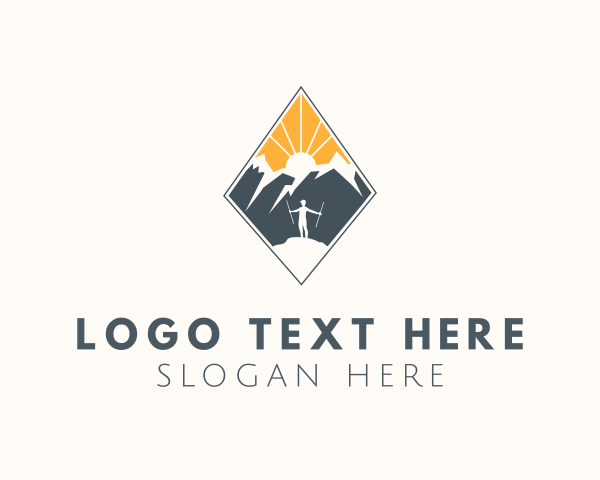 Tour - Mountain Hiker Sun logo design