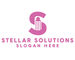 Pink Building Letter S logo design