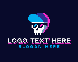 Gamer - Pixelated Skull Sunglasses logo design