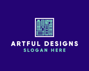 Blue Urban Building Blueprint logo design