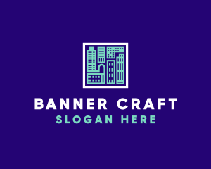 Blue Urban Building Blueprint logo design