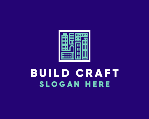 Blue Urban Building Blueprint logo design