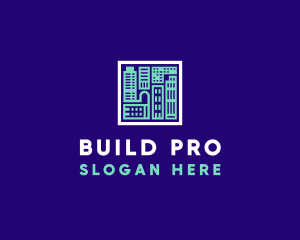 Blue Urban Building Blueprint logo design