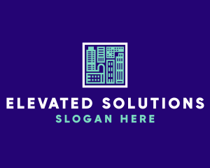 Blue Urban Building Blueprint logo design