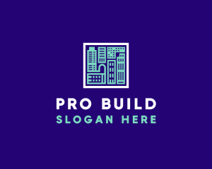 Blue Urban Building Blueprint logo design