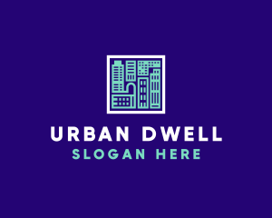 Blue Urban Building Blueprint logo design