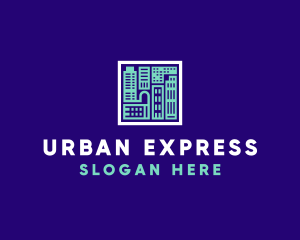 Blue Urban Building Blueprint logo design