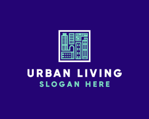 Blue Urban Building Blueprint logo design