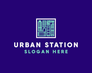 Blue Urban Building Blueprint logo design