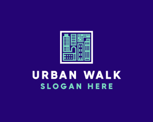 Blue Urban Building Blueprint logo design