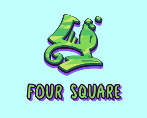 Four - Green Graffiti Art Number 4 logo design