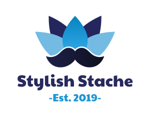 Mustache - Blue Lotus Mustache logo design
