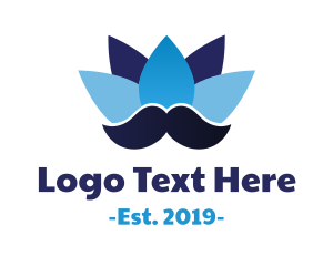 Man - Blue Lotus Mustache logo design