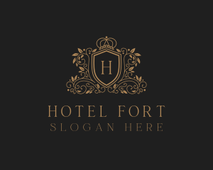 Gold Royal Shield Hotel logo design