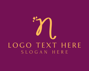 Nail Bar - Gold Sparkle Letter N logo design