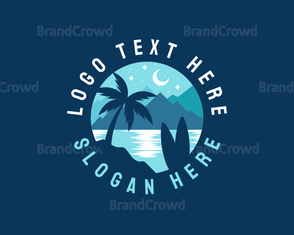 Night Beach Palm Tree Logo