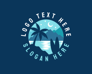Travel - Night Beach Palm Tree logo design