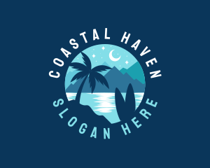 Night Beach Palm Tree logo design