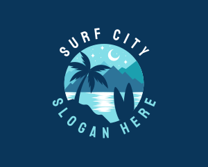 Night Beach Palm Tree logo design