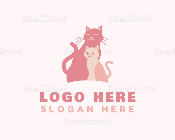 Pink Cat & Kitten Pet Logo