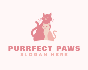 Pink Cat & Kitten Pet logo design