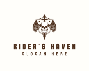 Motorcyclist - Sword Skull Shield Weapon logo design