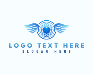 Globe Wings Heart logo design