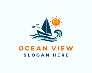 Tropical Ocean Sailboat logo design