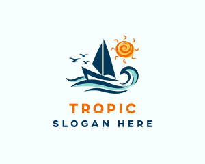 Tropical Ocean Sailboat logo design