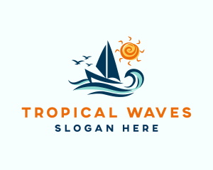 Tropical Ocean Sailboat logo design