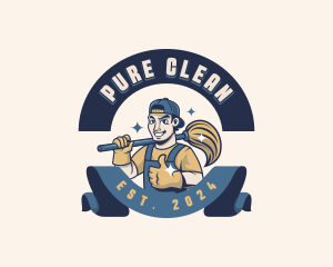 Janitor Broom Cleaning logo design